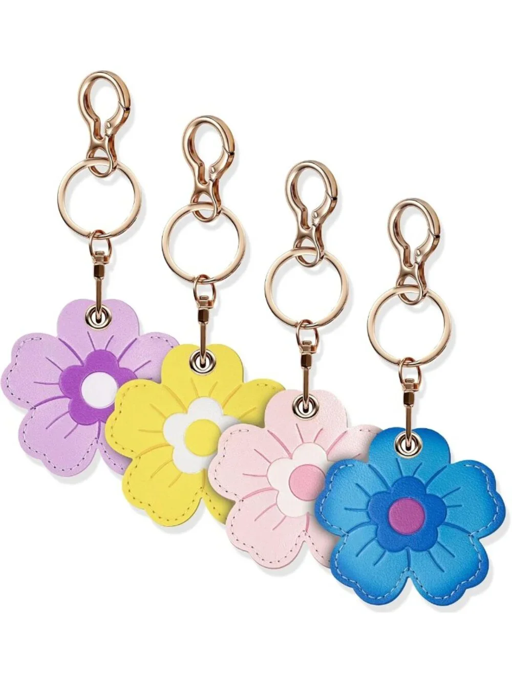 Floral Leather Keychain Holder for AirTag - Protective Case Set of 4